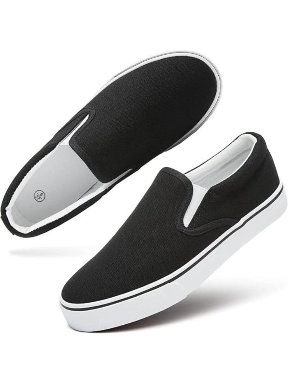 Women's Black Slip on Shoes Canvas Sneakers Loafers Non Slip Shoes Rubber